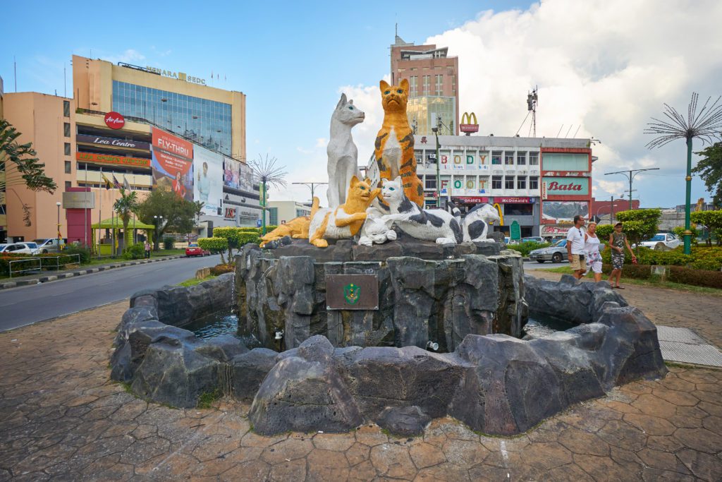 Cats monument in the middle of Kuching city. shutterstock 682873732