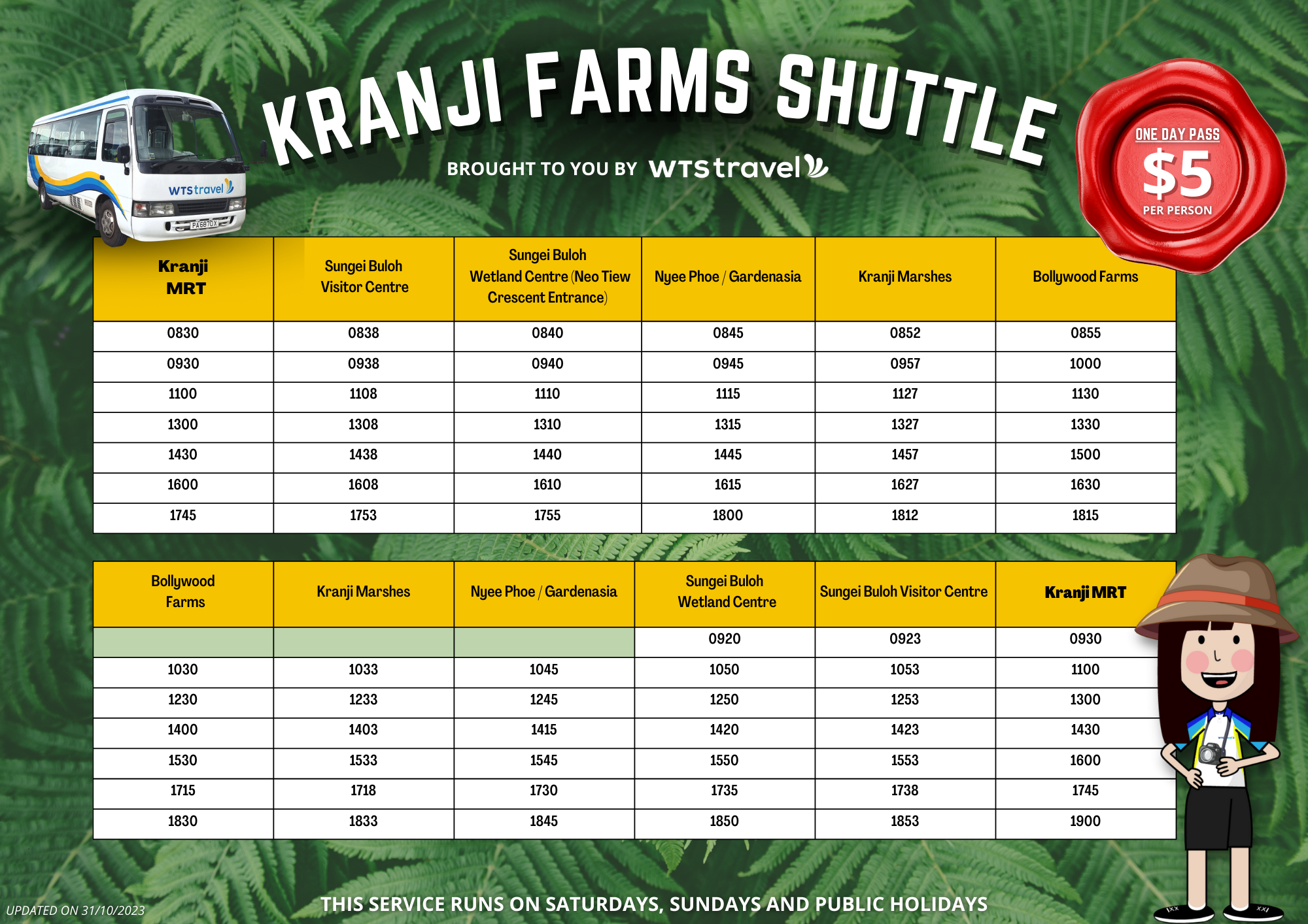 Kranji Farm Shuttle Timetable Updated 31Oct