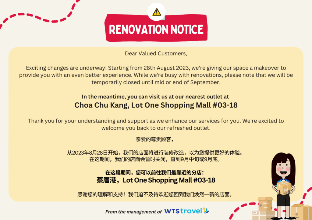 Renovation Notice for Woodlands Causeway Point Outlet to CCK