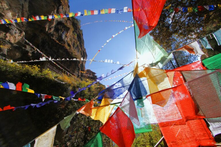 Colorful Buddhist Prayer Flags at Tiger's Nest Monastery