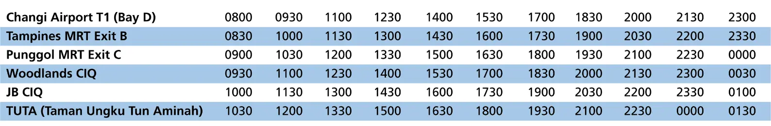TIMETABLE SG TO JB1